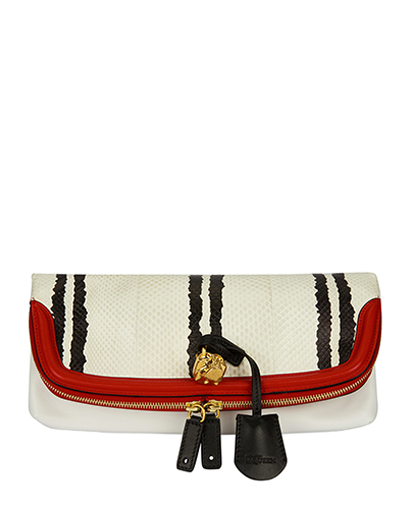 Alexander McQueen Clutch, &pound;120, Handbags, Red/White, Leather/Python, Front view